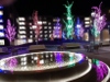 Christmas lights reflected in a pool